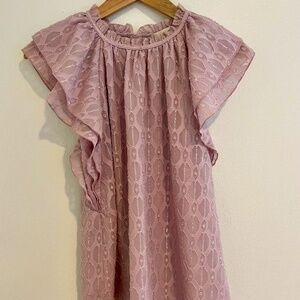 LOFT Pink Metallic Flutter-Sleeve Blouse Size S (EUC)